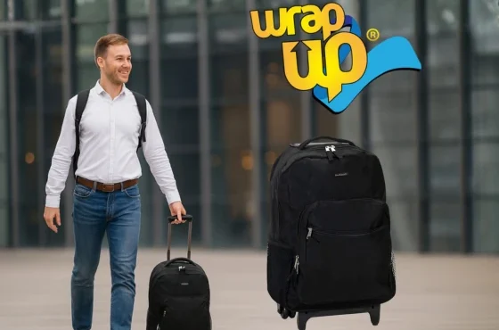 Adult traveler pulling a rolling suitcase for college travel in an airport setting