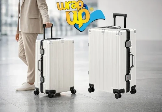 Adult traveler pulling a white hardside suitcase with spinner wheels in an airport, representing best hardside luggage
