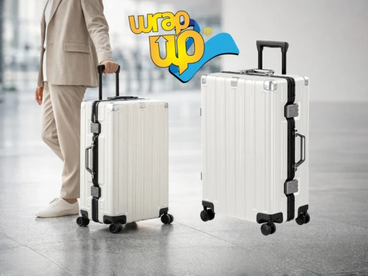 Adult traveler pulling a white hardside suitcase with spinner wheels in an airport, representing best hardside luggage
