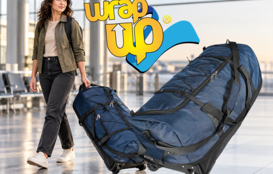 Traveler pulling a large wheeled duffel bag through an airport, ideal for durable duffel bags for travel