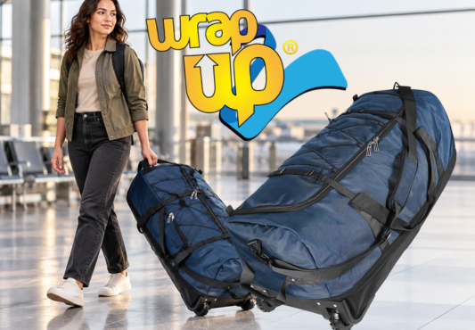 Traveler pulling a large wheeled duffel bag through an airport, ideal for durable duffel bags for travel